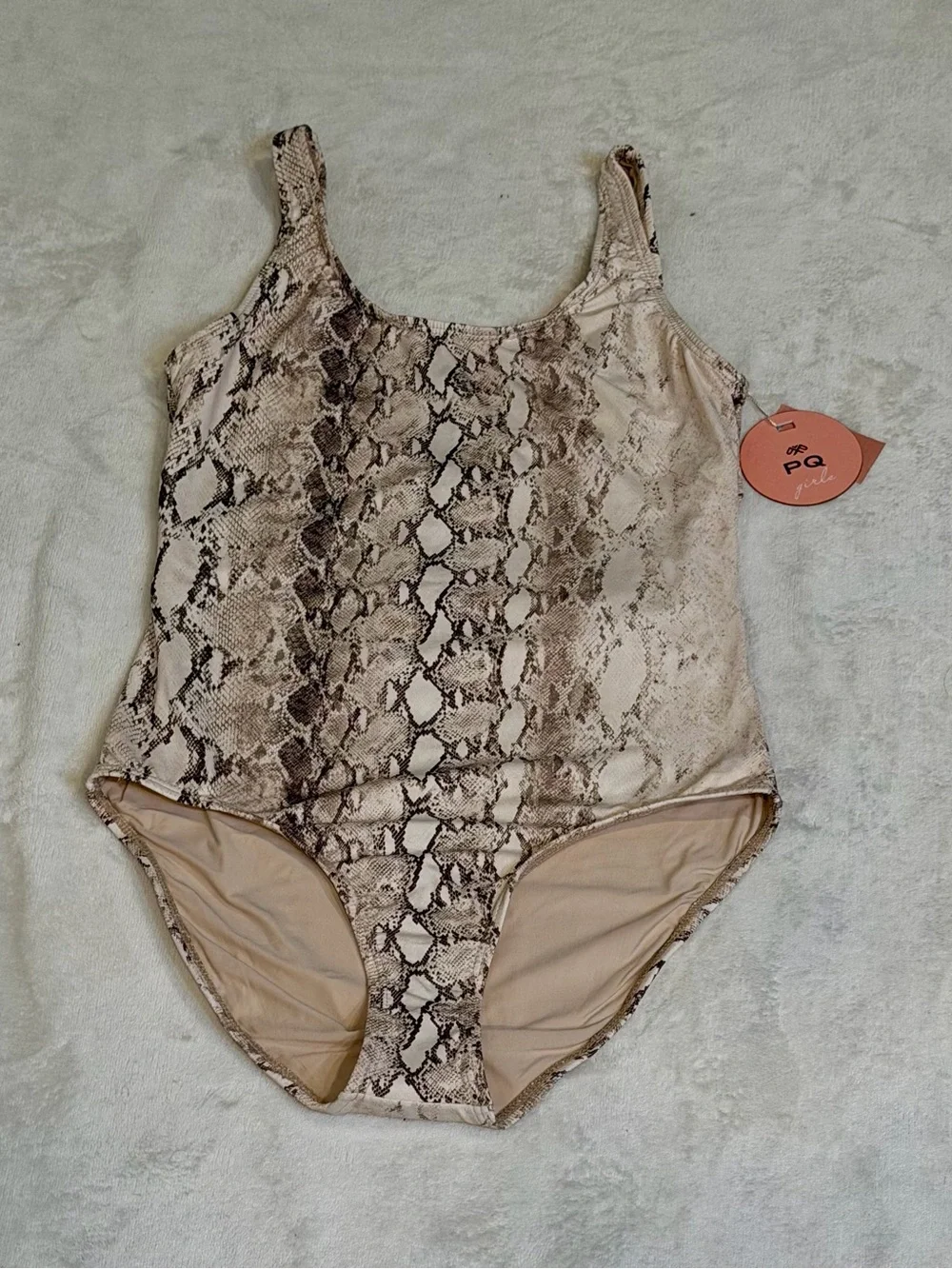 PQ KAA BELTED BOW ONE PIECE GIRLS SIZE 16 SNAKESKIN PRINT NWT SWIMSUIT